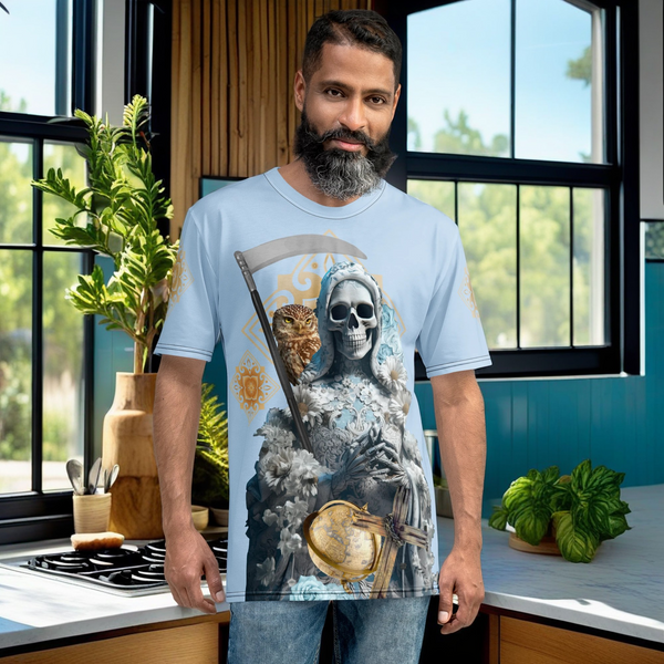 Santa Muerte Blanca Collection's All Over T-Shirt, a blend of tradition and style